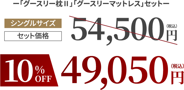 グースリー枕Ⅱ・グースリーマットレスセット 10%OFF 49,050円